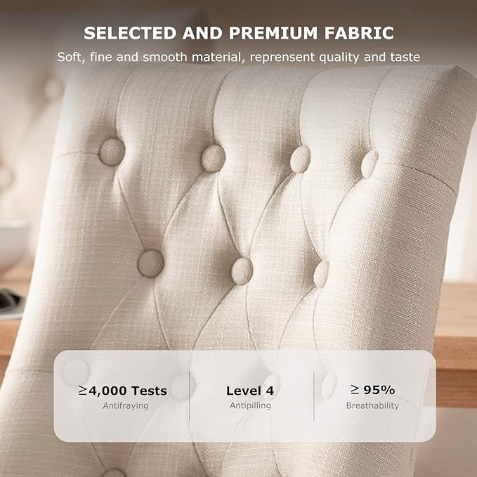 COLAMY Wingback Upholstered Dining Chairs Set of 4, Fabric Side Dining Room Chairs with Tufted Button, Living Room Chairs for Home Kitchen- Beige - LeafyLoom