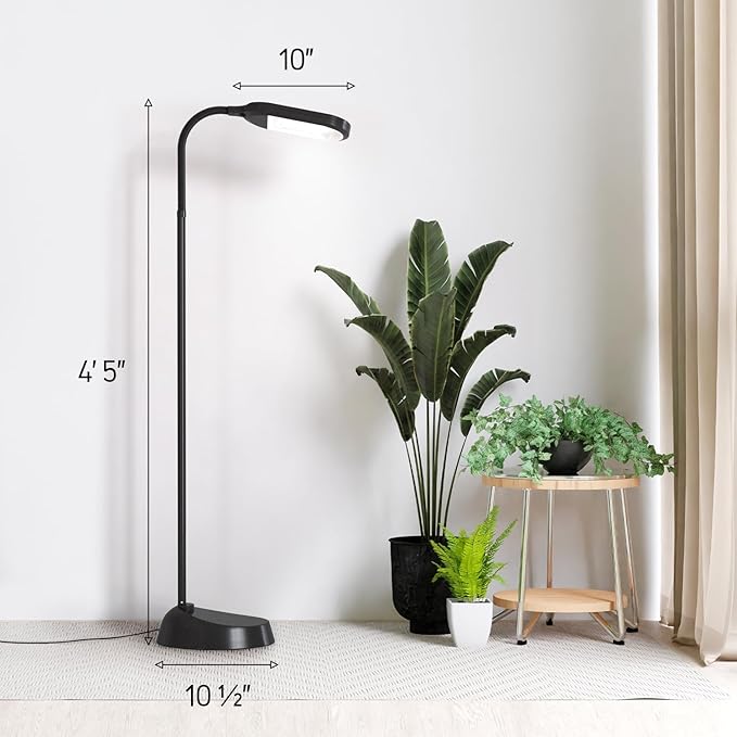 Natural Daylight Floor Lamp - Craft Light Floor Standing for Reading, Crafting, Sewing - 27W Full Spectrum White Bright Sunlight - Adjustable Gooseneck - Task Lamps for Living Room, Bedroom, Office - LeafyLoom