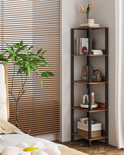 5-Tier Bookshelf with Anti-fall Baffle, Tall Bookcase for Books, Garage Kit, CDs, Movies, Industrial Standing Bookshelves Storage Organizer for Bedroom Office Living Room USSJ001F - LeafyLoom
