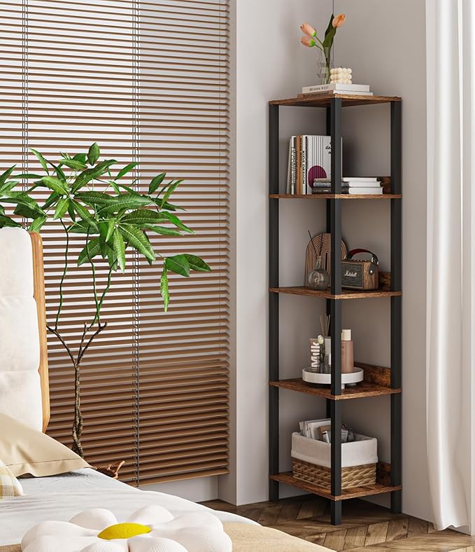5-Tier Bookshelf with Anti-fall Baffle, Tall Bookcase for Books, Garage Kit, CDs, Movies, Industrial Standing Bookshelves Storage Organizer for Bedroom Office Living Room USSJ001F - LeafyLoom