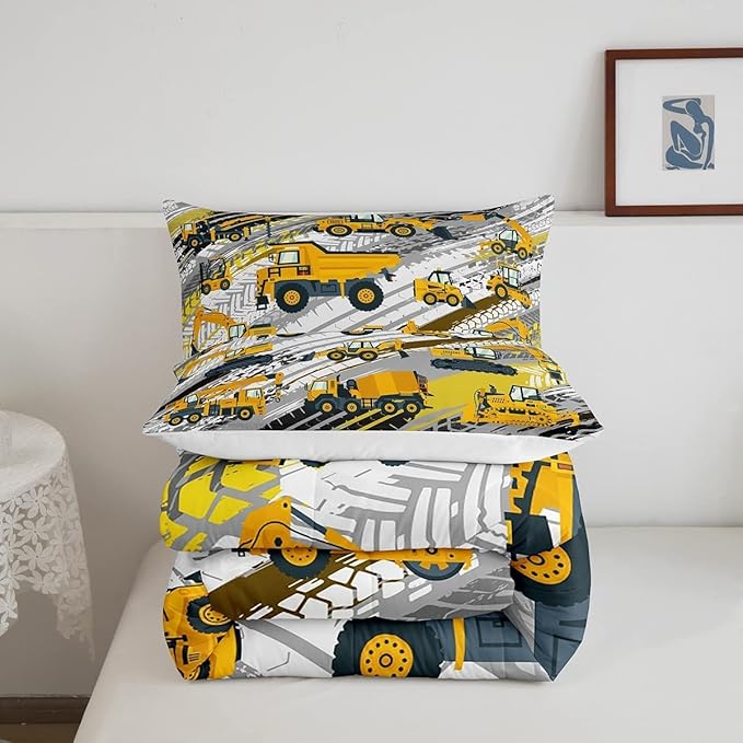Boys Construction Comforter Set Truck Bedroom Decor for Kids Girls Under Construction Vehicles Down Comforter Nursery Children Cartoon Machinery Truck Excavator Bedding Tractor Cars Duvet Quilt, King - LeafyLoom