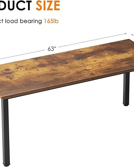 Need 63 Inch Large Computer Desk - Modern Simple Style Home Office Gaming Desk, Basic Writing Table for Study Student, Black Metal Frame, Rustic Brown - LeafyLoom