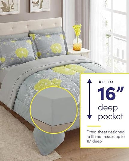 Sweet Home Collection 5 Piece Comforter Set Bag Solid Color All Season Soft Down Alternative Blanket & Luxurious Microfiber Bed Sheets, Florence, Twin - LeafyLoom