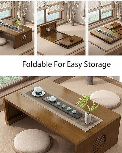 Folding Coffee Table Foldable Japanese Floor Table Low Table for Living Room,Dining Room,Tea,Tatami,Home Decoration (39.37 * 19.68 * 12.2 INCH) - LeafyLoom