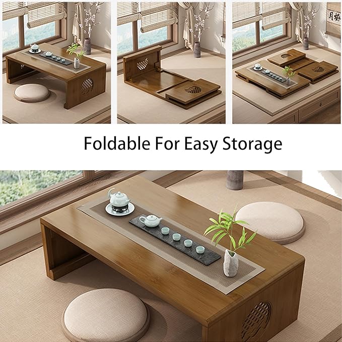 Folding Coffee Table Foldable Japanese Floor Table Low Table for Living Room,Dining Room,Tea,Tatami,Home Decoration (39.37 * 19.68 * 12.2 INCH) - LeafyLoom