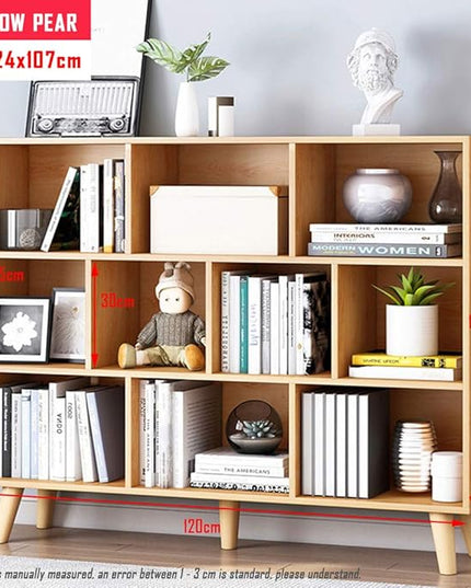 IOTXY Wooden Open Shelf Bookcase - 3-Tier Floor Standing Display Cabinet Rack with Legs, 10 Cubes Bookshelf, Pear Yellow - LeafyLoom
