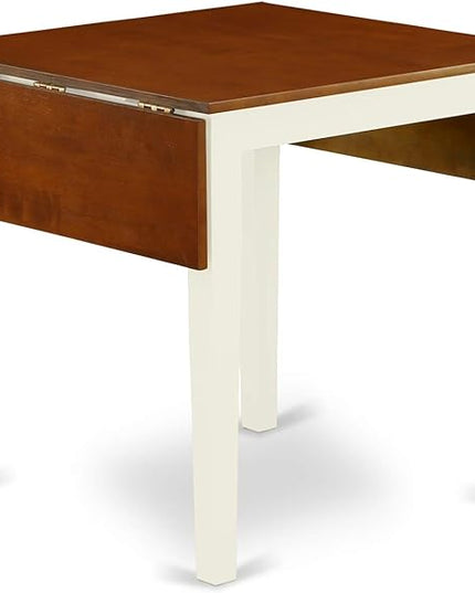 East West Furniture NDDA3-WHI-W Norden 3 Piece Set Contains a Rectangle Dining Room Table with Dropleaf and 2 Wood Seat Chairs, 30x48 Inch - LeafyLoom