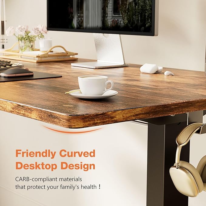 Sweetcrispy Electric Standing Desk - 40 x 24 inch Adjustable Height Sit to Stand Up Desk with Splice Board, Rising Home Office Computer Table with 2 Hook and Wire Hole for Work - LeafyLoom