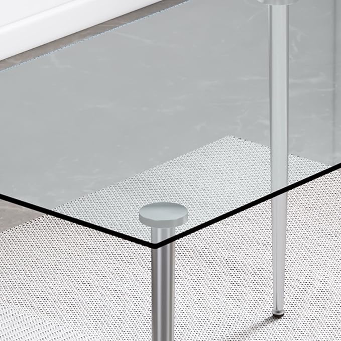 NicBex 51.2Inch Rectangular Dining Table,Modern Kitchen Table with Tempered Glass Tabletop and Silver Plating Metal Legs for 4 to 6,Large Dining Room Table for Kitchen,Meeting Living Room,Transparent - LeafyLoom