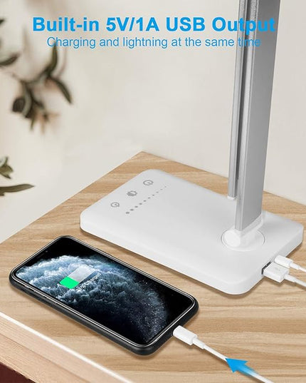 Linkstyle LED Desk Lamp, Table Light with USB Charging Port, Foldable Dimmable 5 Modes 10 Brightness Levels Touch Control Desk Light Auto Timer Eye Caring Book Reading Lamps for Home Office - LeafyLoom