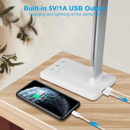 Linkstyle LED Desk Lamp, Table Light with USB Charging Port, Foldable Dimmable 5 Modes 10 Brightness Levels Touch Control Desk Light Auto Timer Eye Caring Book Reading Lamps for Home Office - LeafyLoom