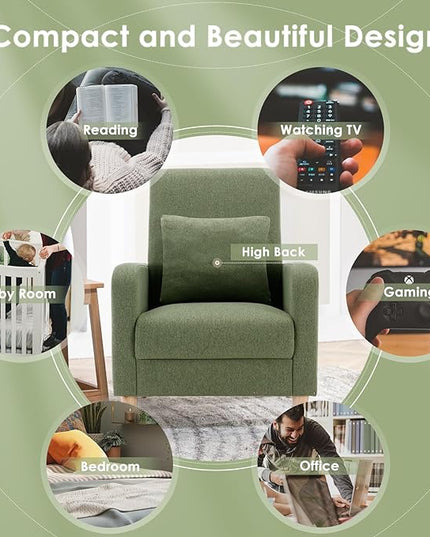 COLAMY Modern Accent Living Room Chairs Set of 2, Upholstered Fabric Armchair Reading Side Chair, Single Sofa with Back Pillow and Wood Legs, Green - LeafyLoom