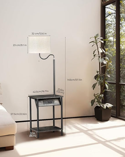 FIMEI Floor Lamp with Table, End Table with Charging Station USB Ports & Outlets, Bedside Table 3 Color Temperature Reading Light, Nightstand with Shelves for Living Room Bedroom Apartment, Sage Gray - LeafyLoom