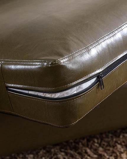 Dreamsir 80'' Faux Leather Sofa Couch, Mid-Century Modern Sofa with Solid Wooden Frame & Padded Cushions, 3-Seater Couch for Living Room, Apartment, Lounge Room (Green) - LeafyLoom