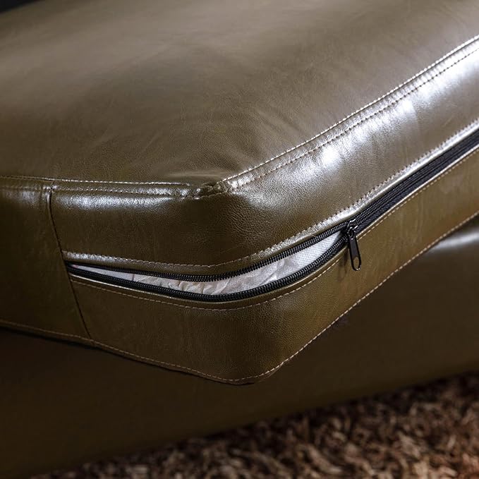 Dreamsir 80'' Faux Leather Sofa Couch, Mid-Century Modern Sofa with Solid Wooden Frame & Padded Cushions, 3-Seater Couch for Living Room, Apartment, Lounge Room (Green) - LeafyLoom