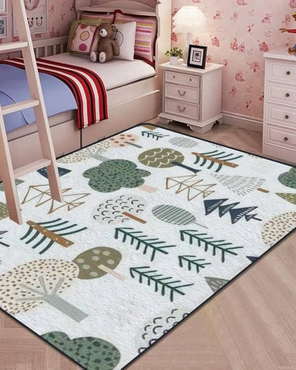 Soft Kids Play Area Rugs 3D Home Woodland Seamless Trendy Forest Texture Abstract Hand Drawn Tree Plush Rugs Non Slip Shaggy Carpets for Kids' Bedroom Classroom Playroom Nursery Décor 5'x8' - LeafyLoom