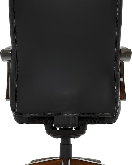 La-Z-Boy Delano Big & Tall Executive Office Chair, High Back Ergonomic Lumbar Support, Bonded Leather, Black with Mahogany Wood Finish - LeafyLoom