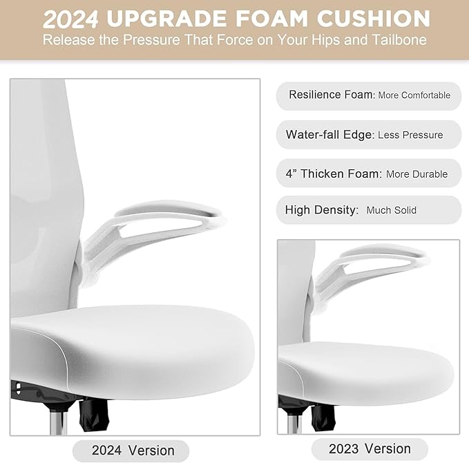 Mimoglad Office Chair, High Back Ergonomic Desk Chair with Adjustable Lumbar Support and Headrest, Swivel Task Chair with flip-up Armrests for Guitar Playing, 5 Years Warranty - LeafyLoom