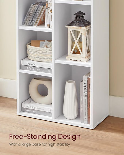 VASAGLE Bookcase, Bookshelf with 7 Compartments, Freestanding Shelves and Cube Organizer, for Display in Living Room, Bedroom, and Home Office, White ULBC27WT - LeafyLoom