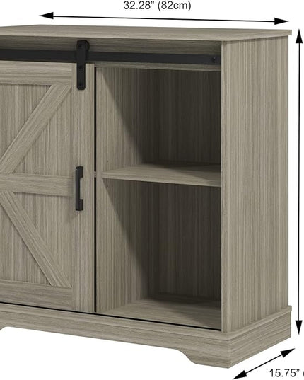 Panana Sliding Barn Door Buffet Sideboard Storage Cabinet Coffee Bar Kitchen Farmhouse Style (Oak) - LeafyLoom