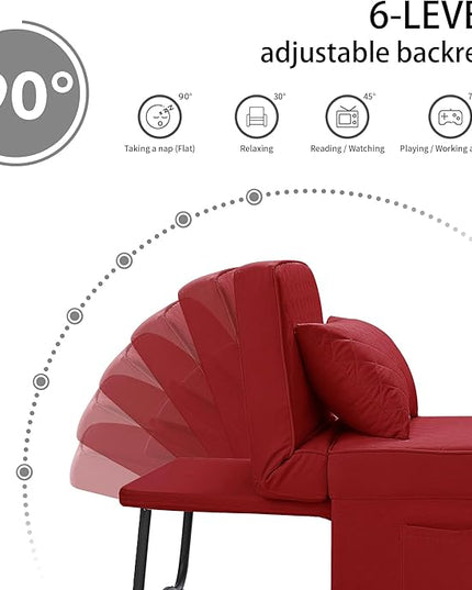 Sofa Bed, 4 in 1 Multi-Function Folding Ottoman Breathable Linen Couch Bed with Adjustable Backrest Modern Convertible Chair for Living Room Apartment Office,Squared-Linen Red - LeafyLoom