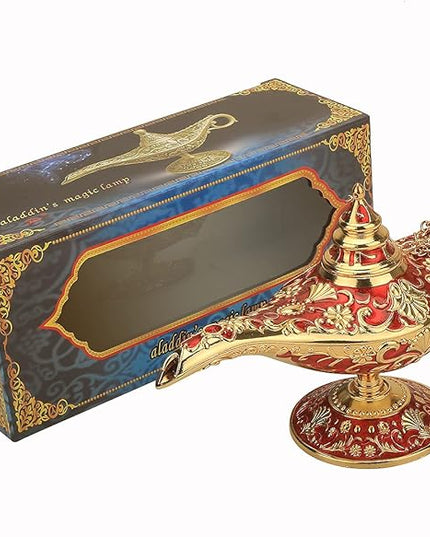 Legend Aladdin Lamp Magic Genie Wishing Light, Classic Arabian Nights Costume Props Lamp Table Decor for Home Wedding Party Halloween Birthday Beautiful Gift Toy for Women Girl (Red & Gold) - LeafyLoom