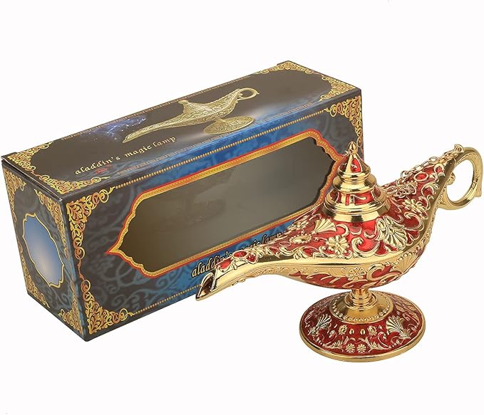 Legend Aladdin Lamp Magic Genie Wishing Light, Classic Arabian Nights Costume Props Lamp Table Decor for Home Wedding Party Halloween Birthday Beautiful Gift Toy for Women Girl (Red & Gold) - LeafyLoom