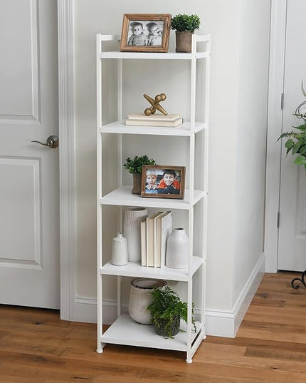 Household Essentials Jamestown Narrow 5 Shelf Open Storage Bookshelf Scandinavian White and White Metal - LeafyLoom