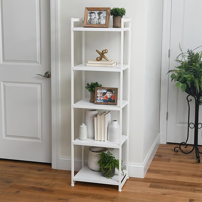 Household Essentials Jamestown Narrow 5 Shelf Open Storage Bookshelf Scandinavian White and White Metal - LeafyLoom