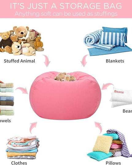Aubliss Stuffed Animal Bean Bag Storage Chair (Solid Pink, Medium (32'')) - LeafyLoom