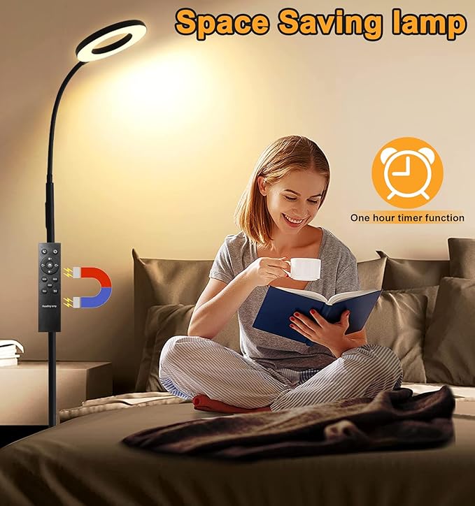 LED Floor Lamp, Bright 18W Floor Lamps for Living Room with 1H Timer, Stepless Adjustable 2700-6500K Colors & Brightness Tall Standing Lamp with Remote & Touch Control Reading Floor Lamps - LeafyLoom
