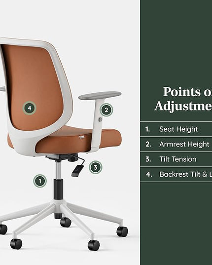 Branch Daily Chair - Vegan Leather Office Chair with Swivel, Lumbar Rest, and Adjustable Armrests - Comfortable Seating for Improved Posture and Productivity - Dune - LeafyLoom