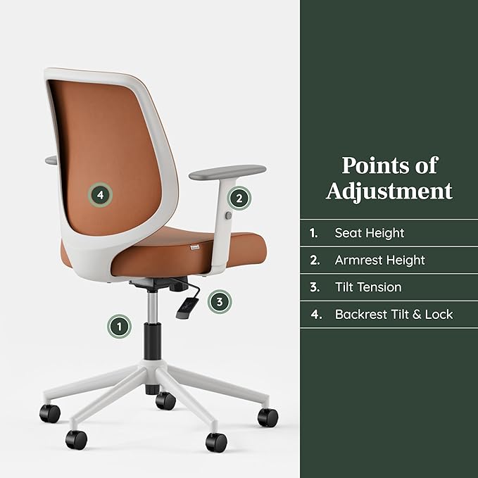Branch Daily Chair - Vegan Leather Office Chair with Swivel, Lumbar Rest, and Adjustable Armrests - Comfortable Seating for Improved Posture and Productivity - Dune - LeafyLoom