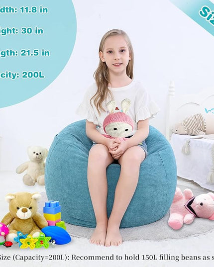 Stuffed Animal Storage Bean Bag Chair Cover (No Filler) for Kids and Adults.Soft Premium Corduroy Stuffable Beanbag for Organizing Children Plush Toys or Memory Foam Small 100L(LightBlue) - LeafyLoom