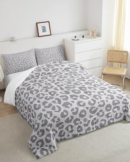 Leopard Print Bedding Set Silver Gray Leopard Comforter Set for Boys Girls Kids Cheetah Printed Comforter Africa Wild Animal Skin Theme Duvet Set Room Decor Full Size Quilt Set 3Pcs - LeafyLoom