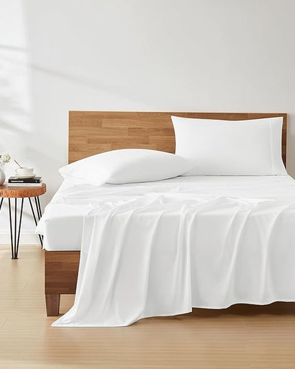 UGG 01327 Alahna King Bed Sheets and Pillowcases 4-Piece Set Sleep in Luxury Machine Washable Deep Pockets Wrinkle-Resistant Breathable Cozy Comfort Silky Cooling Sheets, King, White - LeafyLoom