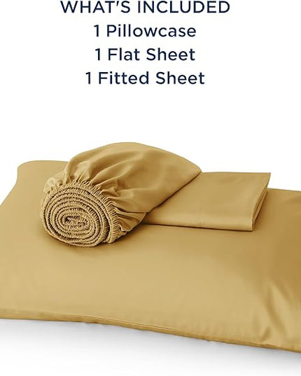 Bedsure Twin XL Sheet Set Dorm Bedding, Cooling Sheets Twin Extra Long Sheets, Rayon Derived from Bamboo, Deep Pocket Up to 16", Hotel Luxury Silky Bedding Sheets & Pillowcases, Gold - LeafyLoom