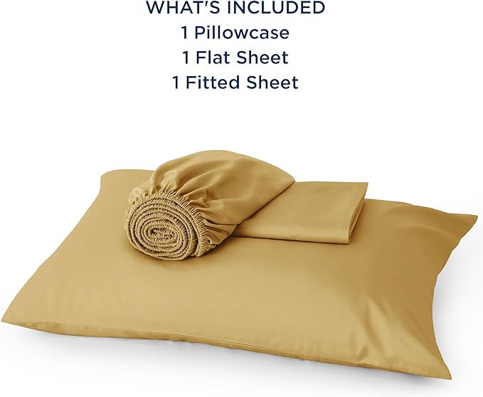 Bedsure Twin XL Sheet Set Dorm Bedding, Cooling Sheets Twin Extra Long Sheets, Rayon Derived from Bamboo, Deep Pocket Up to 16", Hotel Luxury Silky Bedding Sheets & Pillowcases, Gold - LeafyLoom