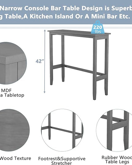 Farmhouse Style Rectangular Breakfast Nook with 2 Chairs, Solid Wood Multifunctional Bar Room, Kitchen, Small Place, 3 Piece Dining Table Set, Gray 6 - LeafyLoom