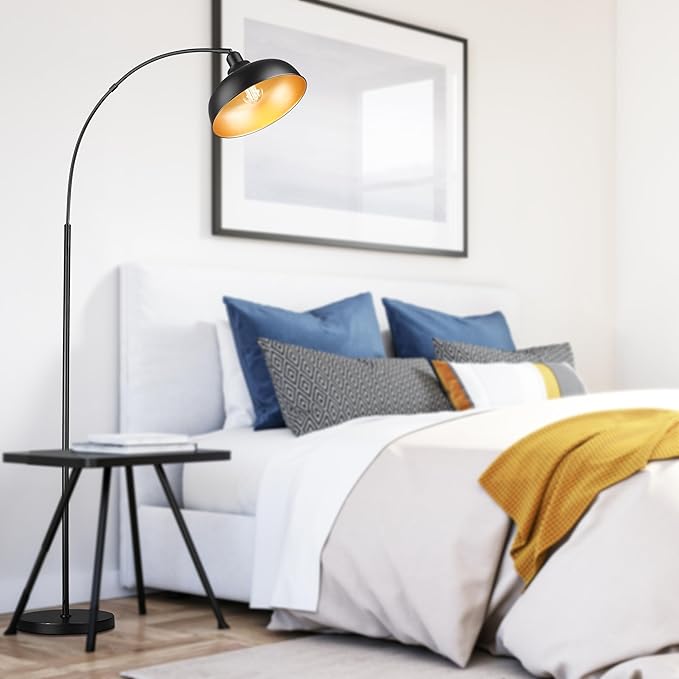 Arc Floor Lamps for Living Room, Modern Farmhouse Floor Lamp with Remote Control, Floor Lamp with 360° Adjustable Hanging Dome Shade, Dimmable Tall Lamp with 9W LED Bulb (Black, 1 PACK) - LeafyLoom