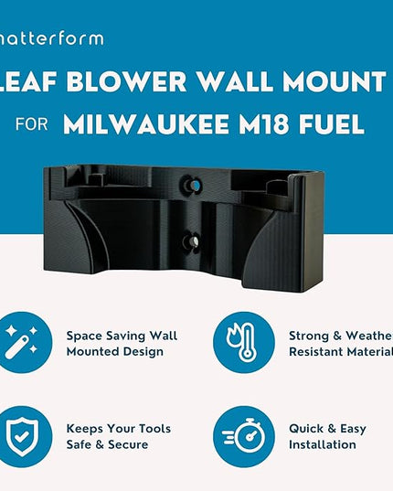 Wall Mount for Milwaukee M18 Fuel Leaf Blower | Compatible with Models 2724-20 and 2724-21 | Heavy Duty Hanger Hook Holder for Garage & Shed Organization | Mounting Bracket for Storage (Black) - LeafyLoom
