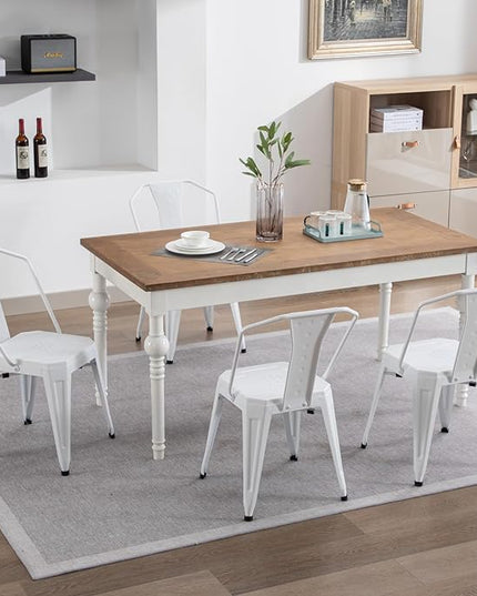 Modern Dining Chair Set of 4, Stackable Metal Chairs, Waterproof Counter Bar Chairs with High Backrest, Quick Assembly Cafe Chairs, Tolix Style for Home, Kitchen and Bar Use, White - LeafyLoom
