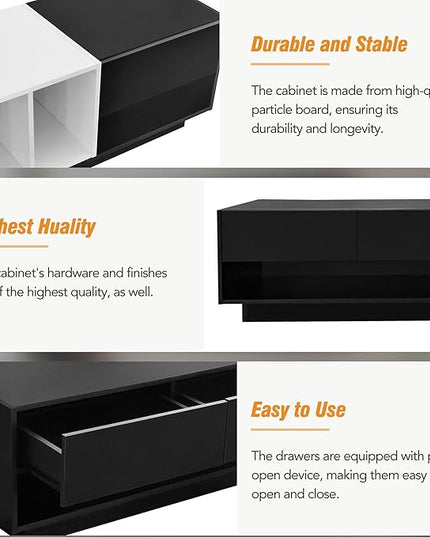 Merax Sleek and Stylish TV Stand with Perfect Storage Solution, Two-Tone Media Console for Television Up to 80'', Functional Cabinet with Versatile Compartment for Living Room, Black - LeafyLoom