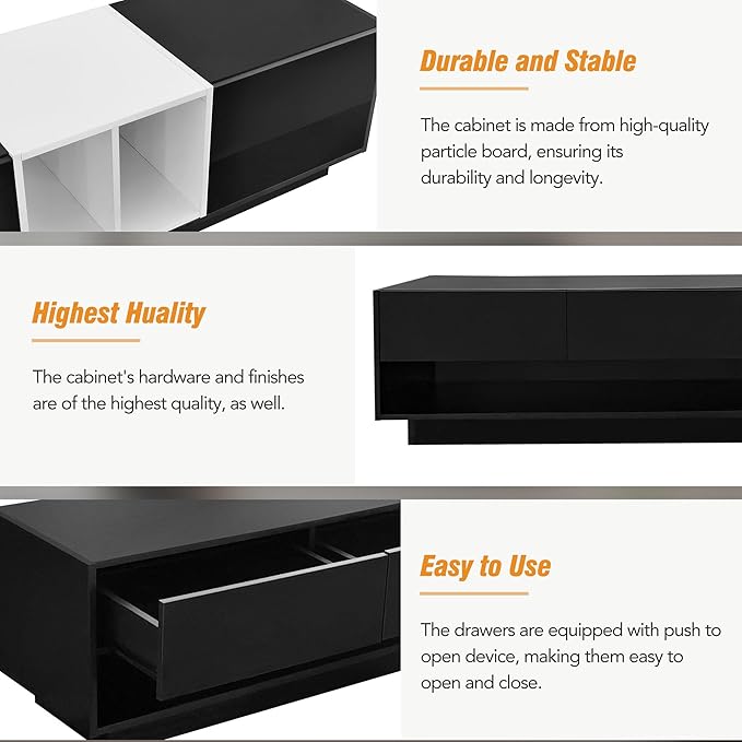 Merax Sleek and Stylish TV Stand with Perfect Storage Solution, Two-Tone Media Console for Television Up to 80'', Functional Cabinet with Versatile Compartment for Living Room, Black - LeafyLoom