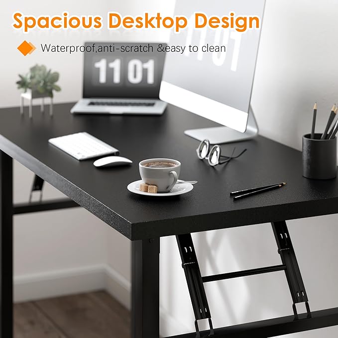 Need Small Computer Desk 31.5 inches Folding Table No Assembly Sturdy Small Writing Desk Folding Desk for Small Spaces, All Black AC5-8040-CB - LeafyLoom