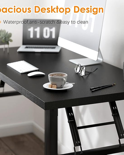 Need Computer Desk Office Desk 55 inches Folding Table with BIFMA Certification Computer Table Workstation No Install Needed, Black AC5CB-140X - LeafyLoom