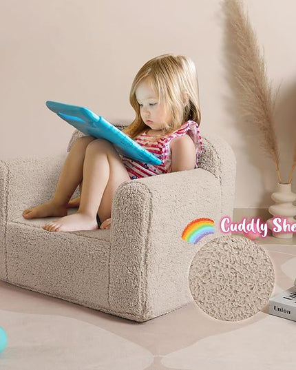 Kids Snuggly-Soft Sherpa Chair, Cuddly Toddler Foam Chair for Boys and Girls, Light Grey - LeafyLoom