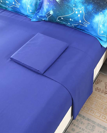 Wowelife 5 Piece Galaxy Space Cat Bedding Comforter Set Queen Constellation Bedding Set Blue Kids Bedding Set Bed in a Bag for Boys and Girls with Comforter, Flat Sheet, Fitted Sheet and 2 Pillowcases - LeafyLoom