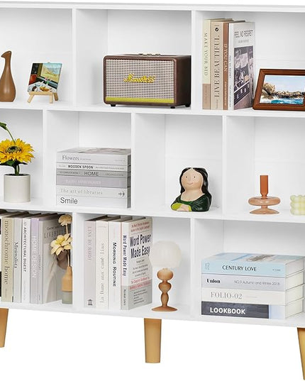 YAHARBO 10 Cube White Bookshelf,3 Tier Book Shelf with Legs,Modern Minimalist Bookcase,Open Book Shelves Storage Organizer,Frees Standing Wooden Display Bookcases for Small Space,Bedroom,Living Room - LeafyLoom