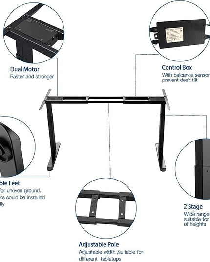 AIMEZO Heavy Duty Standing Desk Frame, Dual Motor Electric Height Adjustable Sit Stand Desk Frame with 4 Memory Preset Button, USB Charging Port for Home Office (2 Tier Legs, Black) - LeafyLoom